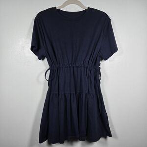 Dazy Navy Blue Cotton Stretch Tiered Baby Doll Cinched Waist T-Shirt Dress Large